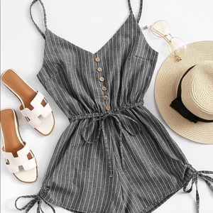 Gray striped romper